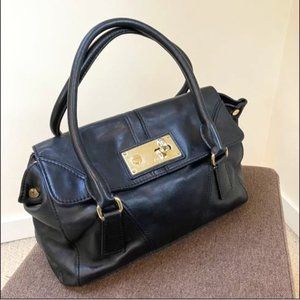 Milly Black Leather Handbag Purse with Gold Turn Lock